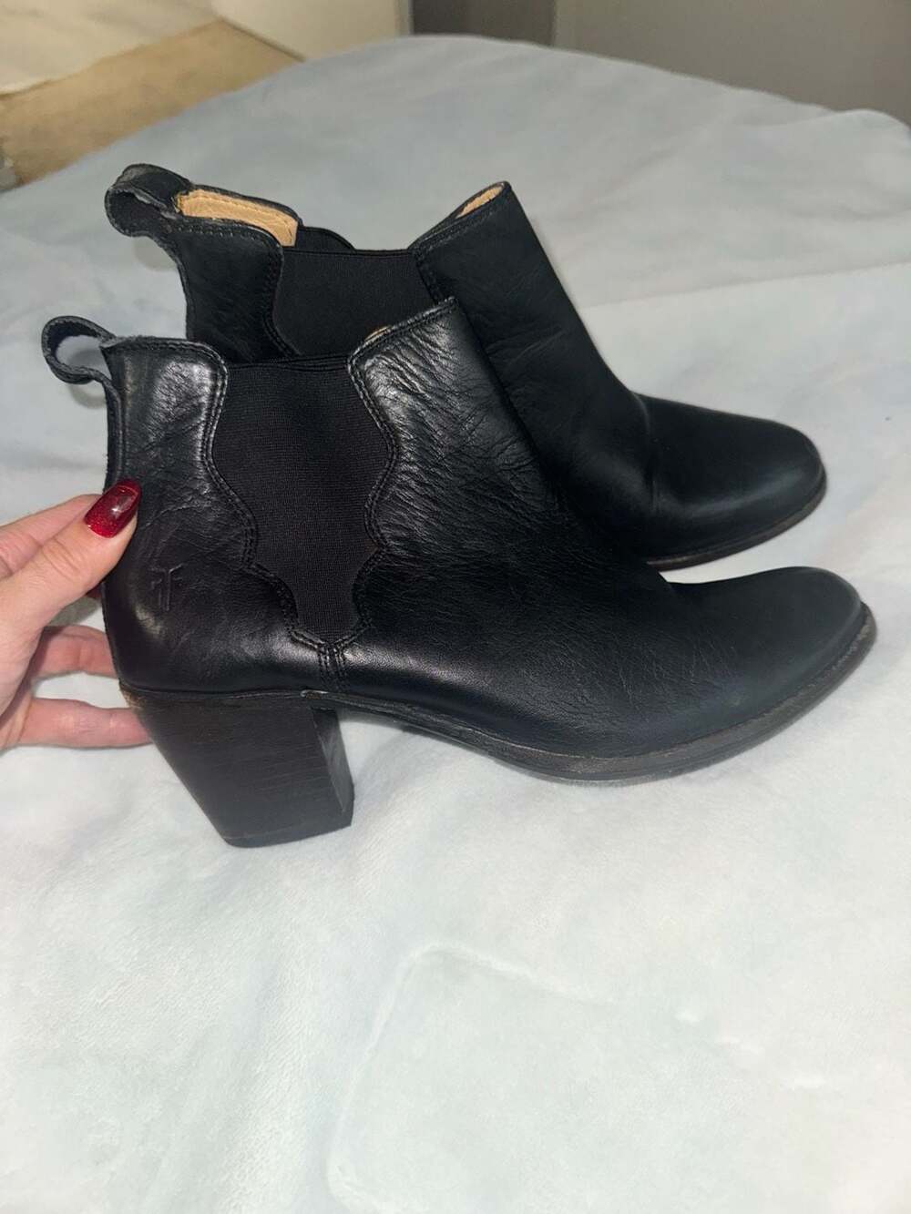 Frye Jackie Gore Booties Black Leather Heeled Ankle Boots